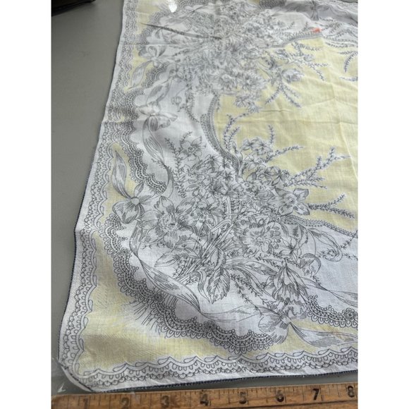 Vintage Square Botanical Print Shawl Scarf Lightweight Gray Yellow Neck Wrap - Picture 4 of 5